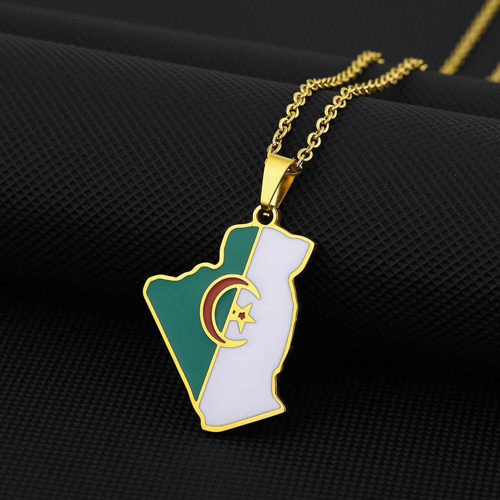 Azrar Pendentif Frontières et Drapeau de l'Algérie